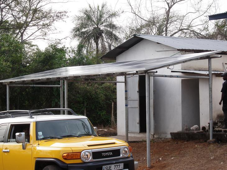 Completed solar carport structure at a field site